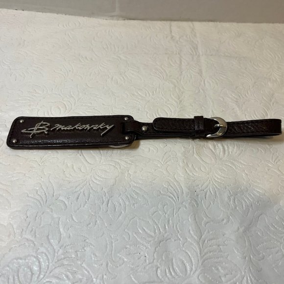 B. Makowsky Silver Metal & Leather Purse Charm Keychain w/Ring Luggage Tag 8.5" - Picture 5 of 14